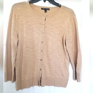 Cable & Gauge Beige Lightweight Knit Cardigan Sweater